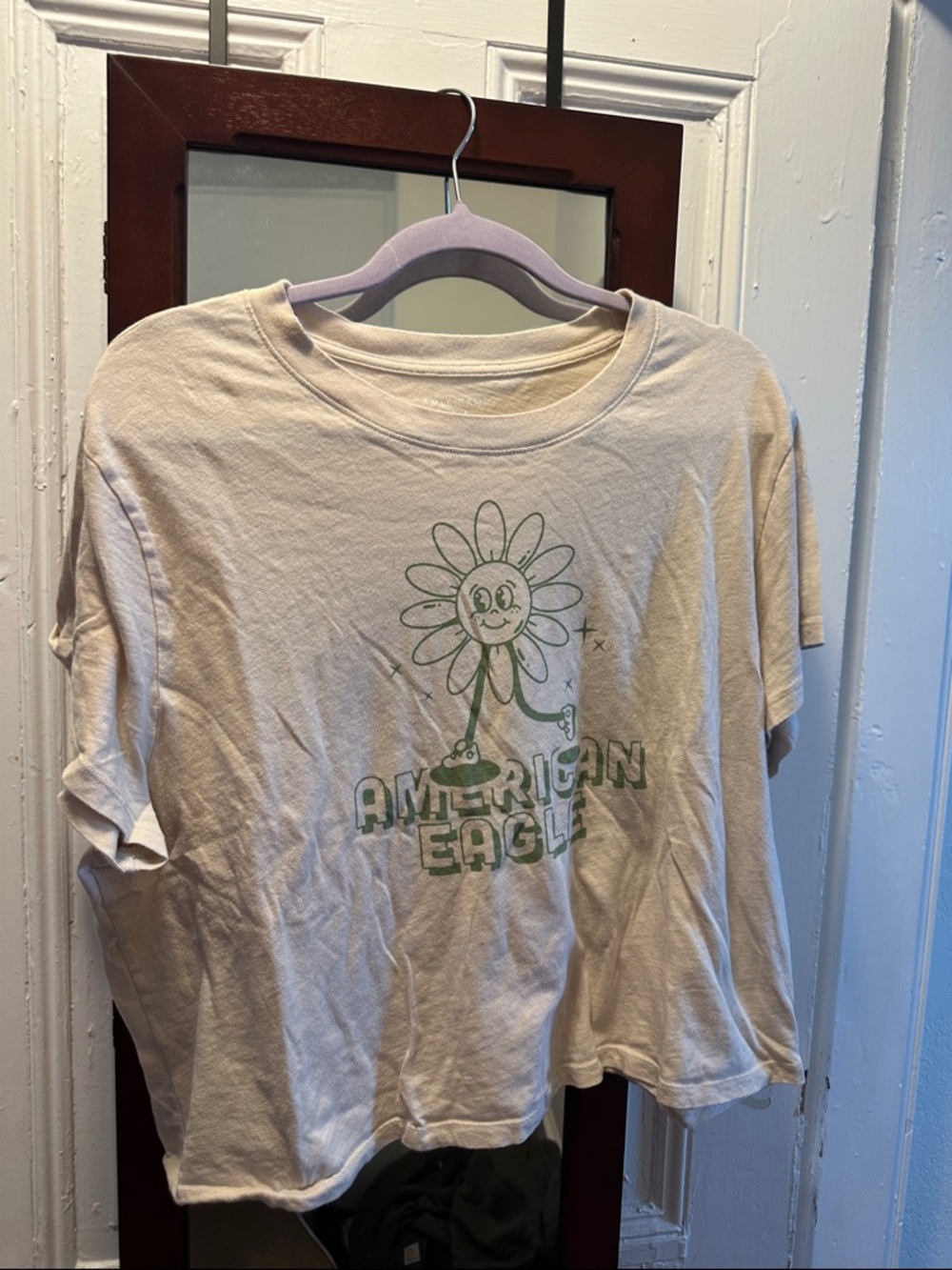 American Eagle Outfitters Cream Graphic Daisy Tee
